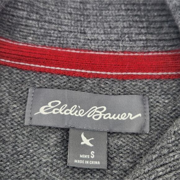 Eddie Bauer Shawl Collar Sweater Size Small Mens Gray Red Wool Blend Fair Isle - Picture 4 of 7